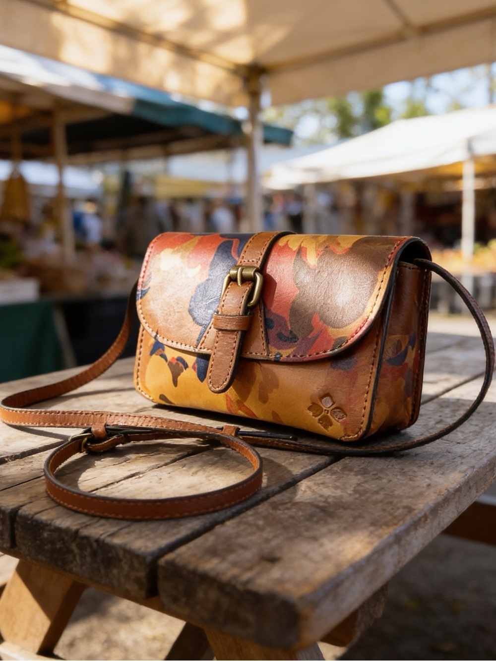 Leather Crossbody Bag in Multicolor Floral Print
